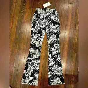 Zara Black White Botanical Palm Leaf Trouser Flared Dress Pant Sz Small